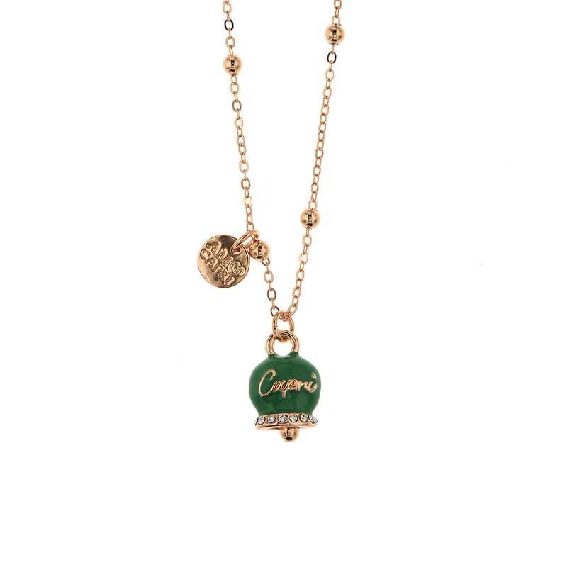 By Simon - Collana in Metallo maglia a pallini con campanella verde e scritta Capri