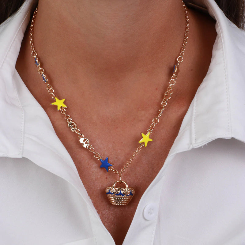 By Simon - Collana in Metallo con coffa impreziosita da stelle blu e gialle