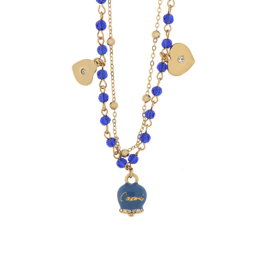 Collana in Metallo multifilo con pietre blu e campanella Capri blu