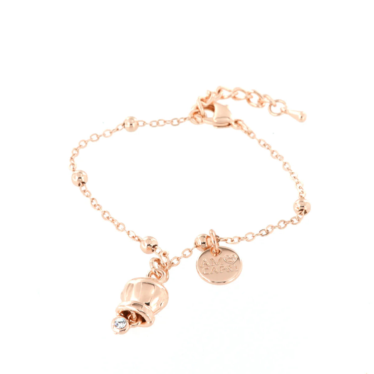 Bracciale in Metallo con campanella portafortuna pendente, impreziosita da punto luce