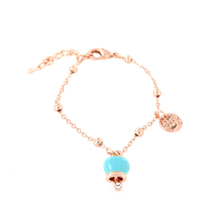 BY SIMON - Bracciale in Metallo con campanella portafortuna pendente, impreziosita da smalto turchese e punto luce