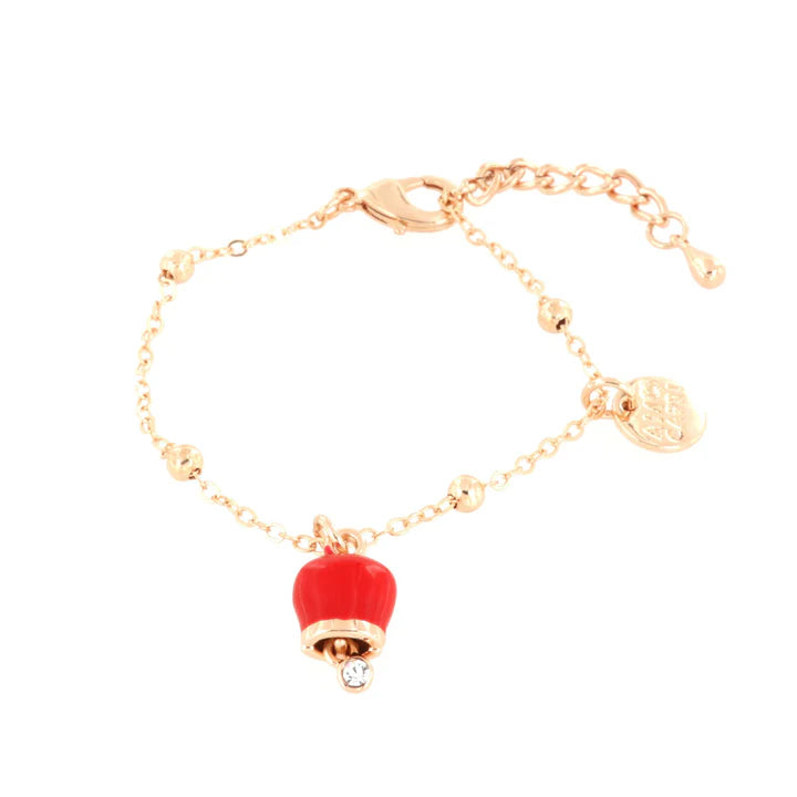 CAPRI - Bracciale in Metallo con campanella portafortuna pendente, impreziosita da smalto rosso e punto luce