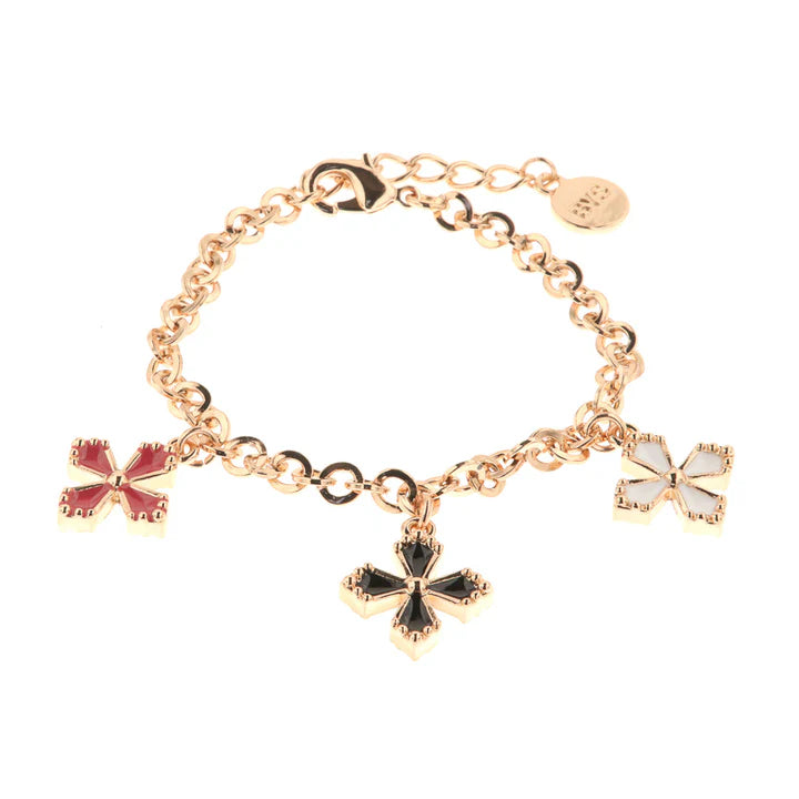 Bracciale in Metallo con pendenti a forma di croce impreziosite da cristalli e smalti colorati