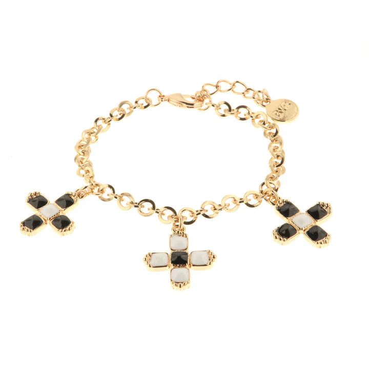 BY SIMON - Bracciale in Metallo con pendenti a forma di croce impreziosite da cristalli e smalti