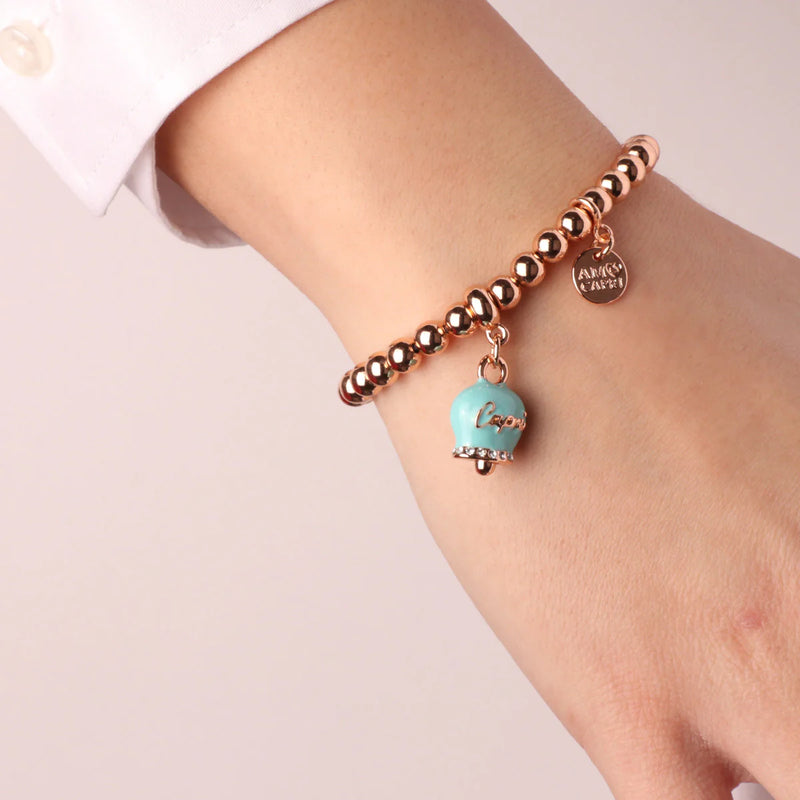 By Simon - Bracciale in Metallo con campanella portafortuna turchese con scritta Capri