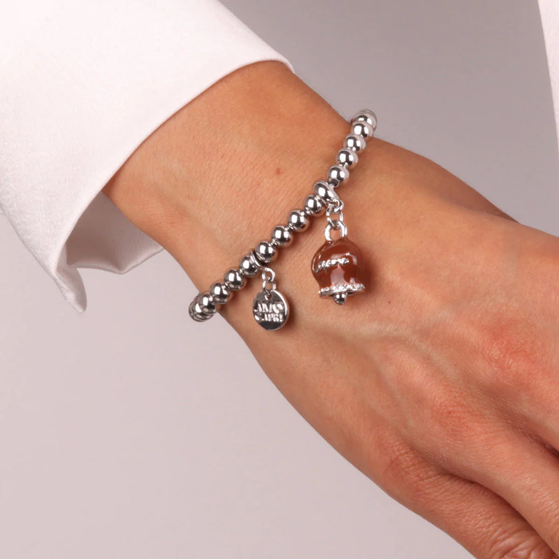 By Simon - Bracciale in Metallo con campanella scritta capri pendente impreziosita da cristalli e smalto marrone