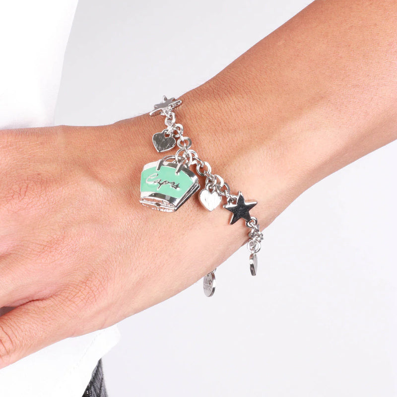 By Simon - Bracciale in Metallo con borsa e cuori azzurri
