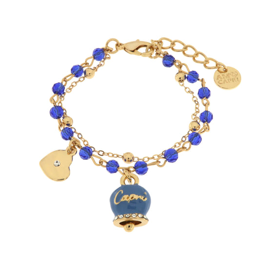 Bracciale in Metallo multifilo con pietre blu e campanella Capri blu