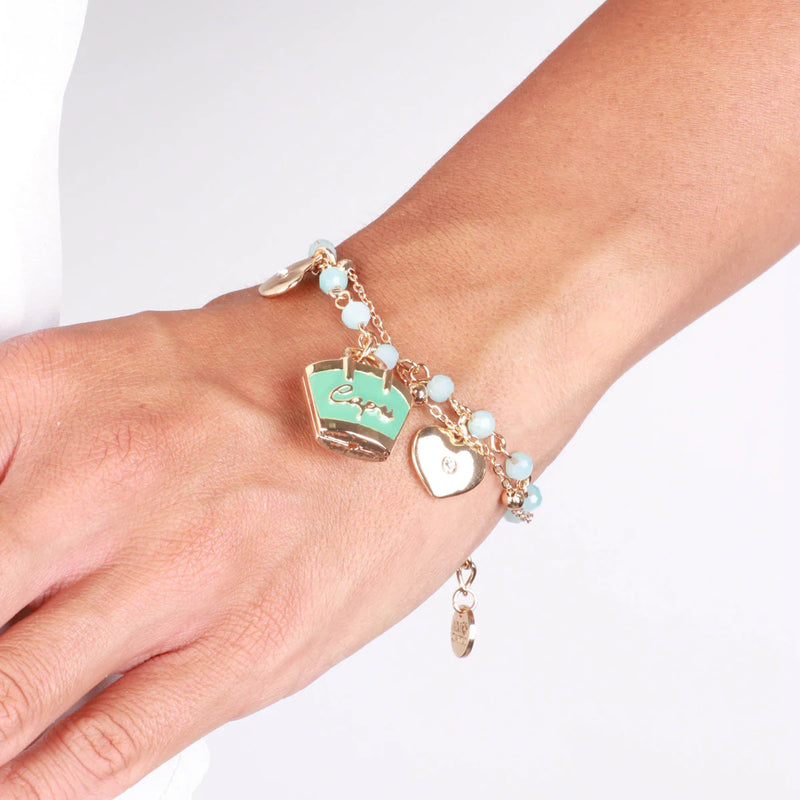By Simon - Bracciale in Metallo multifilo con pietre e borsa azzurra Capri