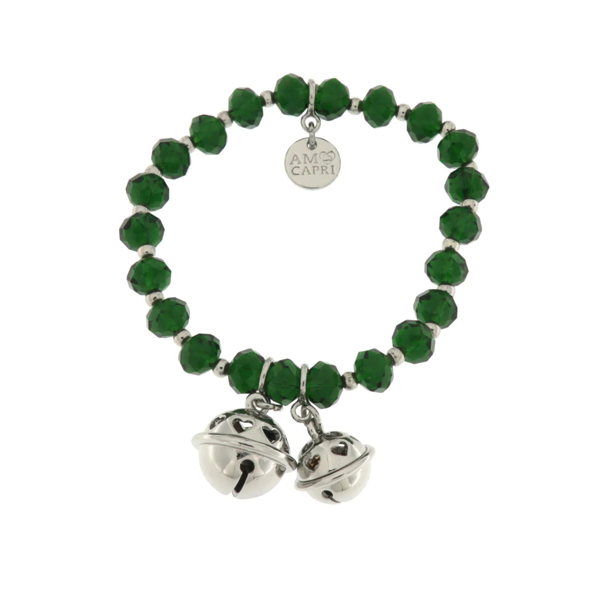 Bracciale in Metallo con sonagli e pietre verdi