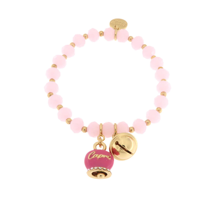 Bracciale in Metallo campanella fucsia e piccolo sonaglio con pietre rosa