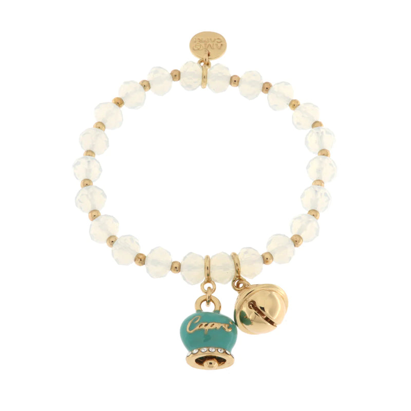 Bracciale in Metallo campanella verde e piccolo sonaglio con pietre bianche