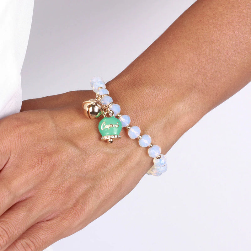 Bracciale in Metallo campanella verde e piccolo sonaglio con pietre bianche