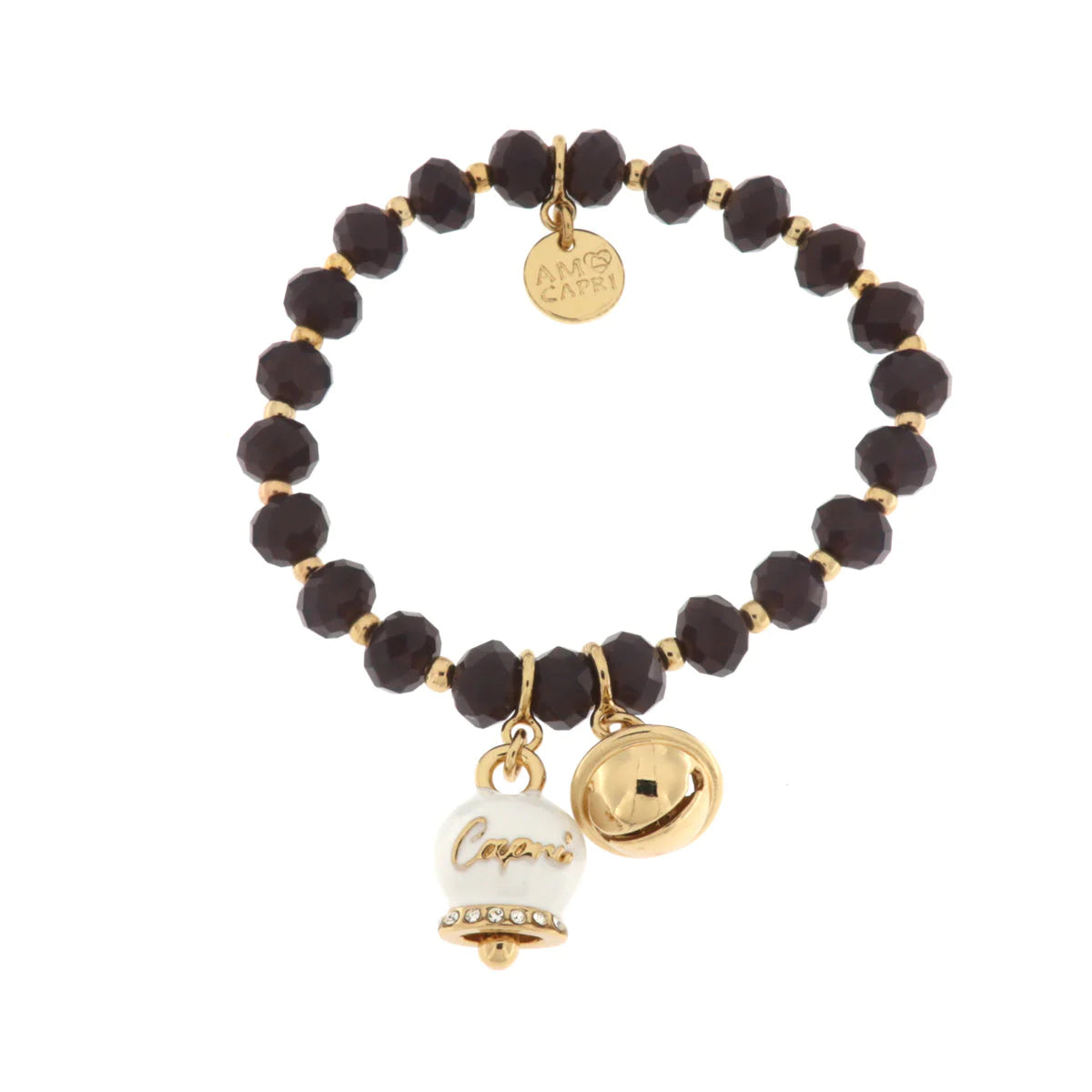 Bracciale in Metallo campanella bianca e piccolo sonaglio con pietre nere