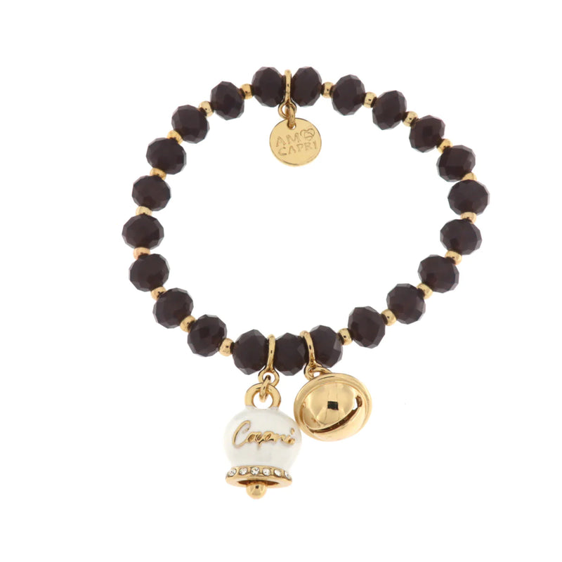 Bracciale in Metallo campanella bianca e piccolo sonaglio con pietre nere