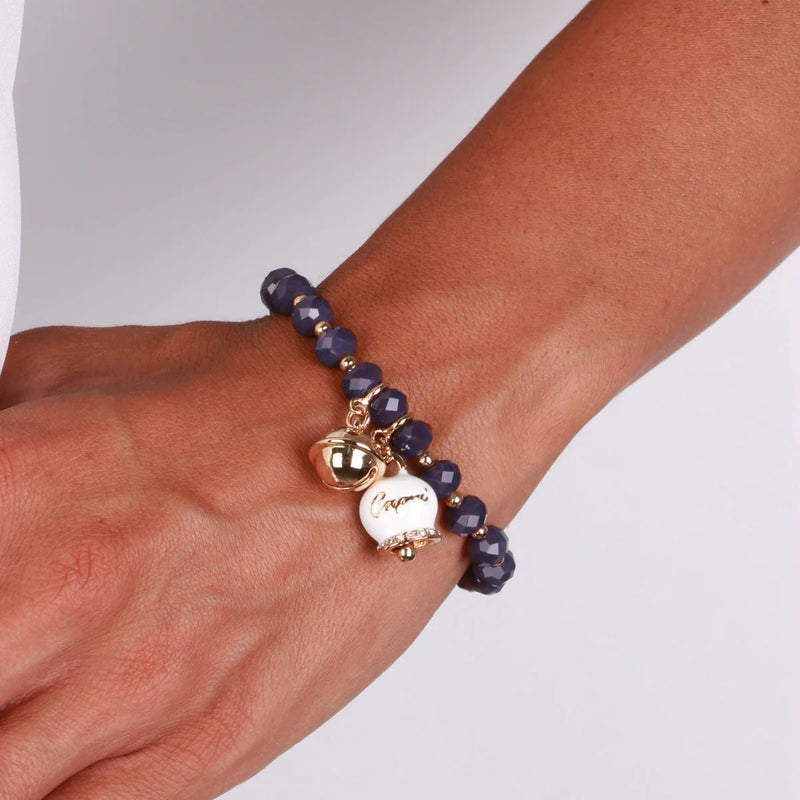 Bracciale in Metallo campanella bianca e piccolo sonaglio con pietre nere