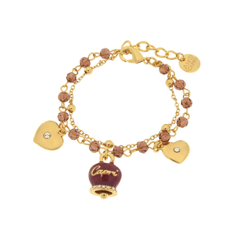 Bracciale in Metallo multifilo con campanella viola e pietre