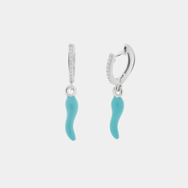 BY SIMON-Orecchini in Argento 925 con cornetto portafortuna turchese e zirconi