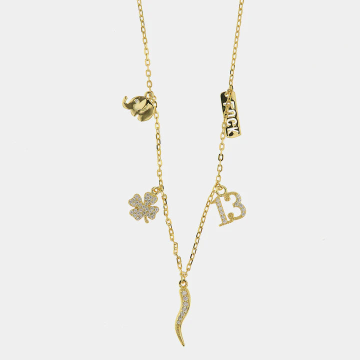 BY SIMON-Collana in Argento 925 con amuleti pendenti e zirconi bianchi