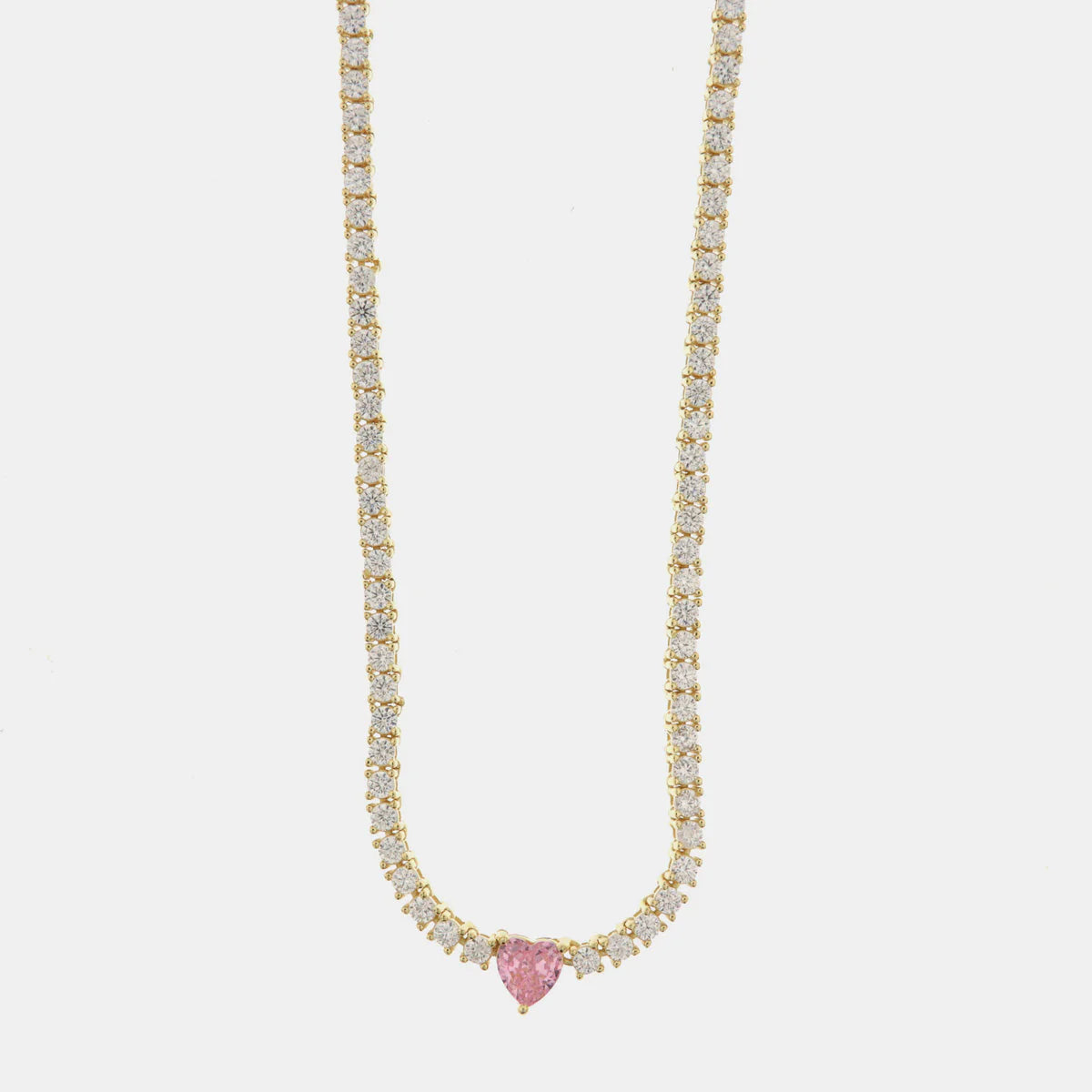 BY SIMON-Collana in Argento 925 tennis con zirconi bianchi e cuore centrale in zircone rosa