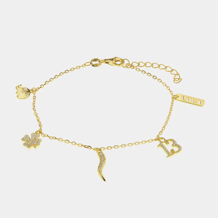BY SIMON-Bracciale in Argento 925 con ciondoli portafortuna in zirconi bianchi