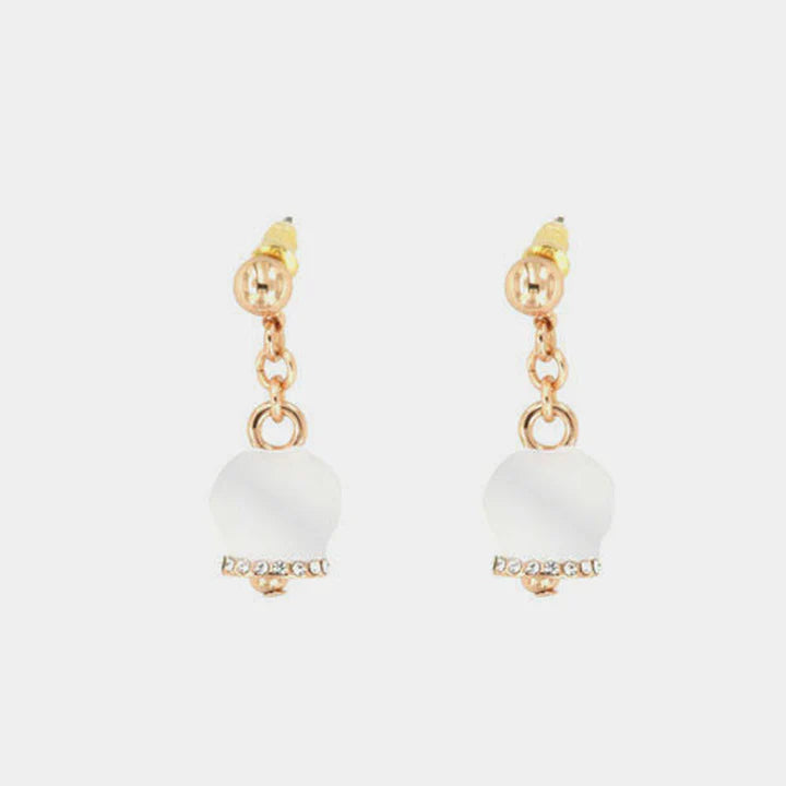 BY SIMON-Orecchini in Metallo con campanella portafortuna pendente, impreziosita da smalto bianco e cristalli