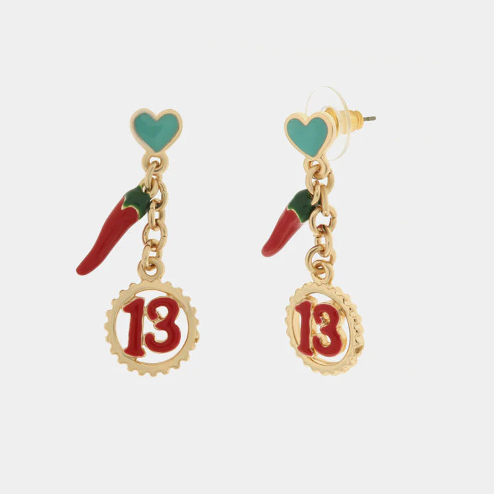 BY SIMON-Orecchini in Metallo con numero 13 e cornetto