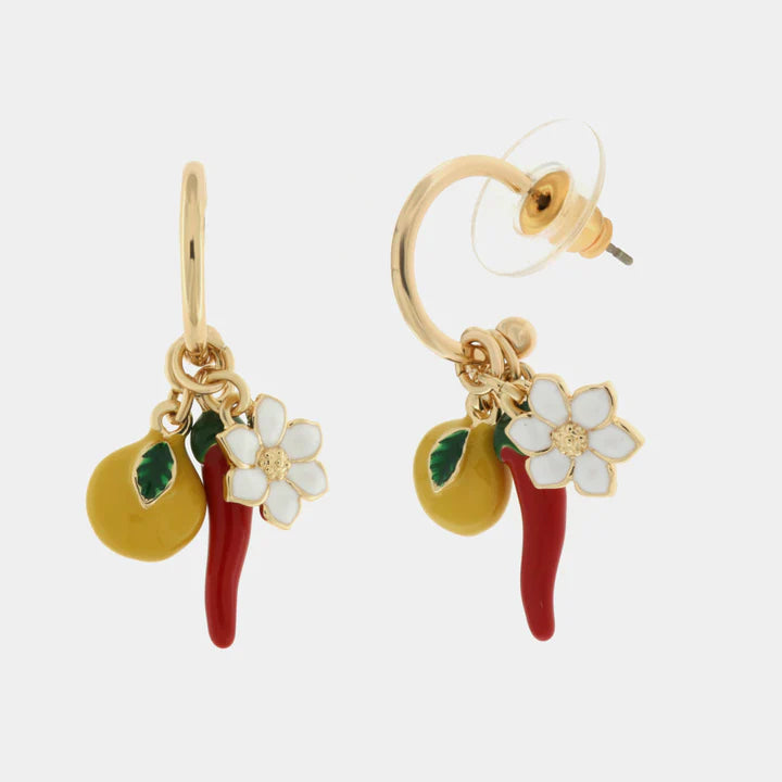 BY SIMON-Orecchini in Metallo con limoni e cornetto