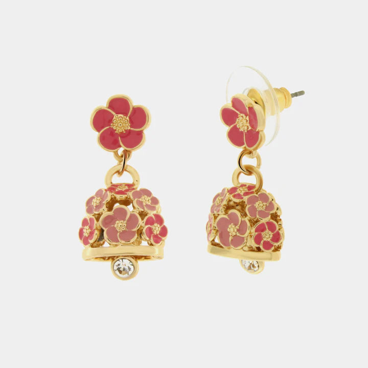 BY SIMON-Orecchini in Metallo con campanella e fiori rosa