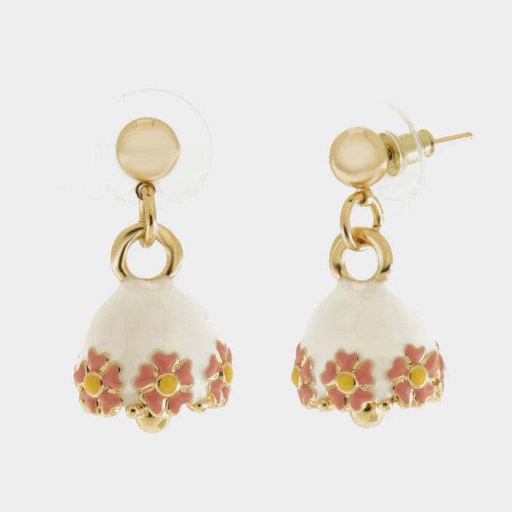 BY SIMON-Orecchini in Metallo con campanella bianca e fiori