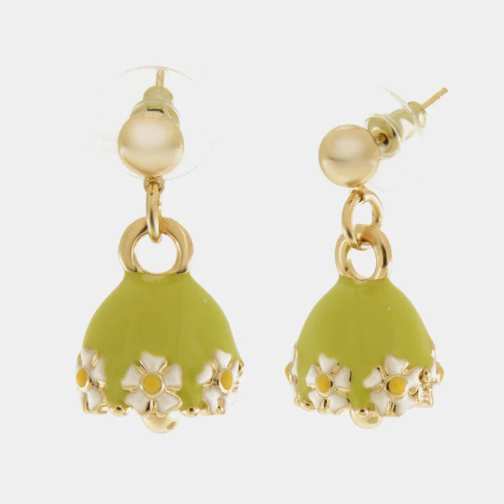 BY SIMON-Orecchini in Metallo con campanella verde e fiori