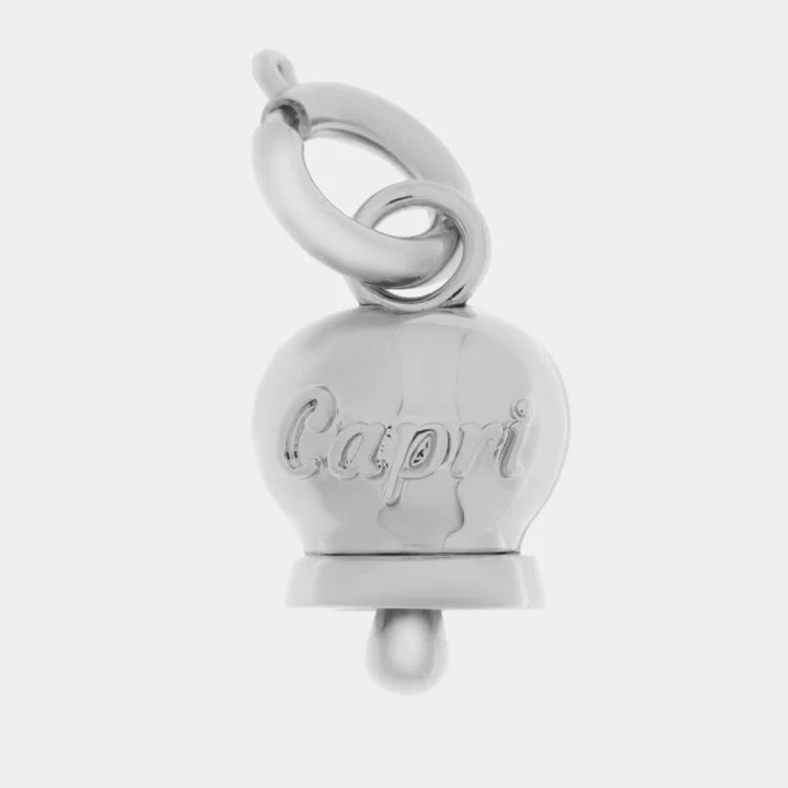 BY SIMON- Ciondolo in Metallo con campanella argento scritta capri