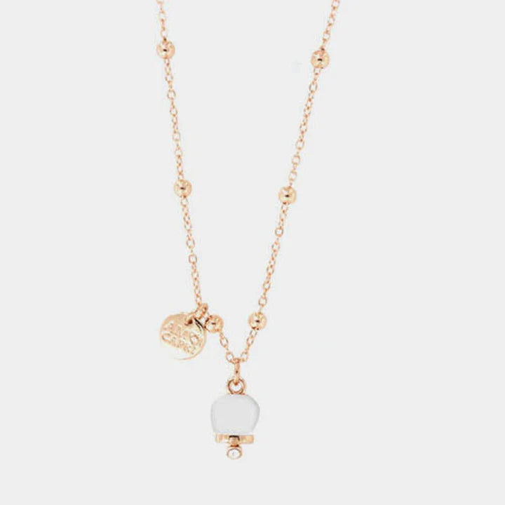 BY SIMON- Collana in Metallo con campanella portafortuna pendente, impreziosita da smalto bianco e cristalli