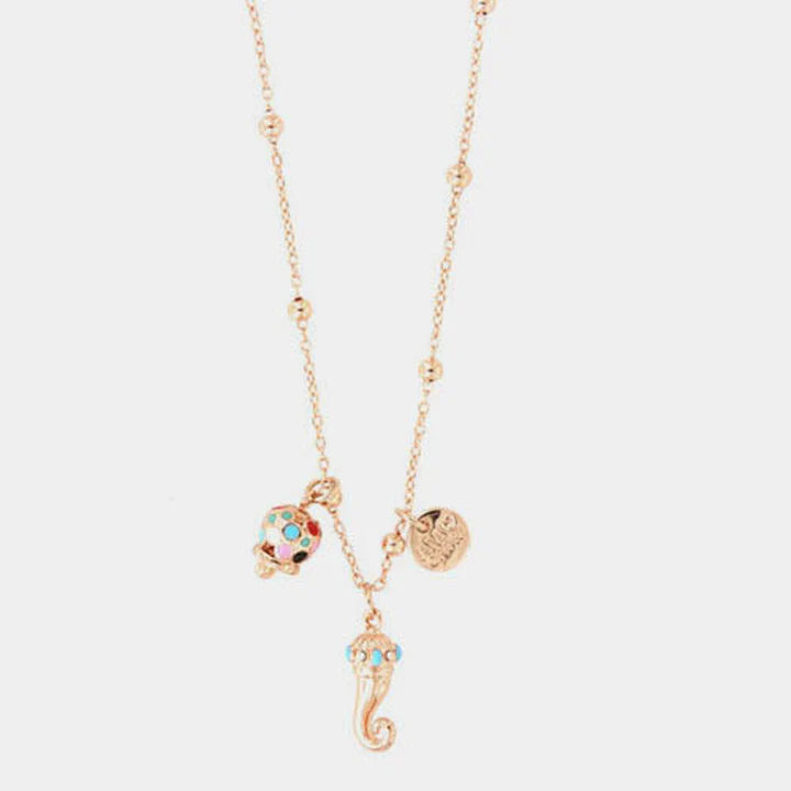 BY SIMON-Collana in Metallo con corno pendente impreziosito da punte di smalto turchese e campanella in smalti multicolore