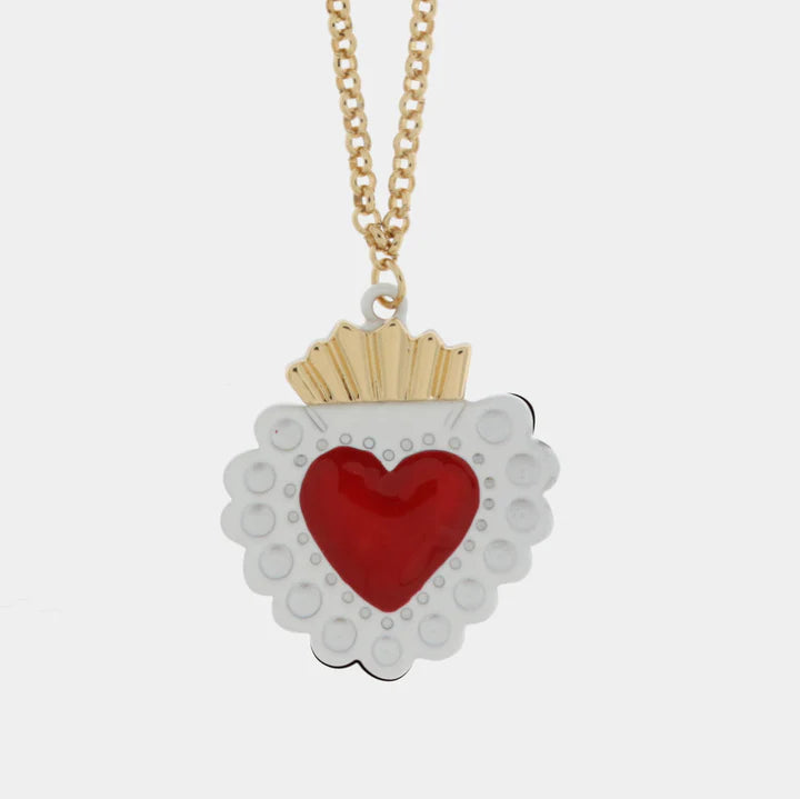 BY SIMON-Collana in Metallo con cuore sacro bianco e rosso