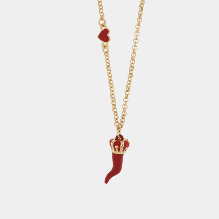 BY SIMON-Collana in Metallo con corno rosso e corona
