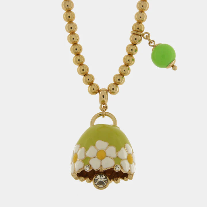 BY SIMON-Collana in Metallo con campanella verde e fiori e perla