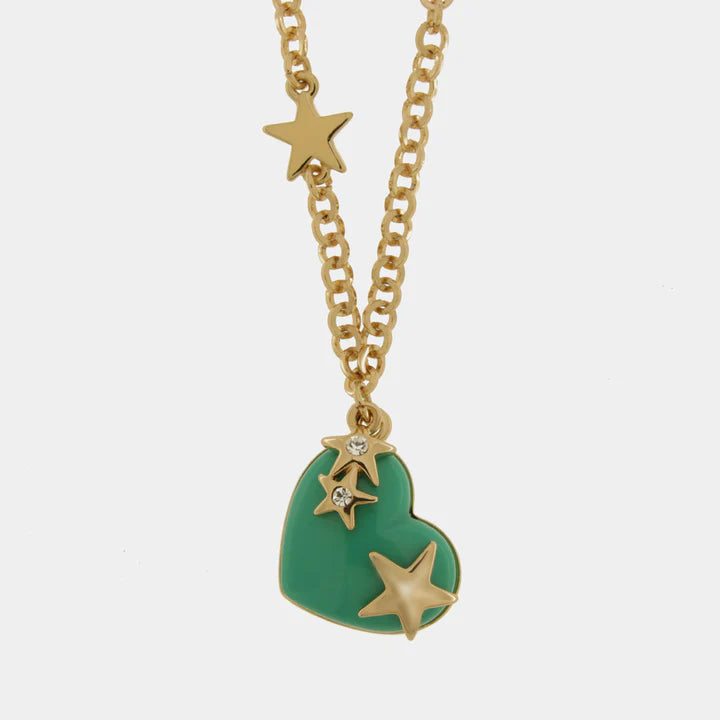 BY SIMON-Collana in Metallo con cuore verde e stelle