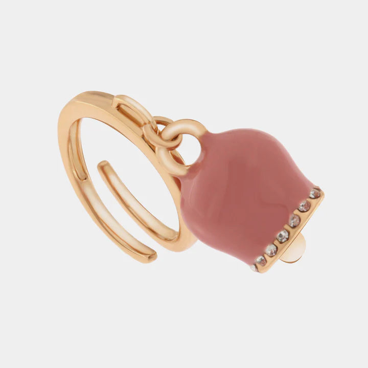 BY SIMON-Anello in Metallo con campanella portafortuna, impreziosita da smalto rosa e cristalli