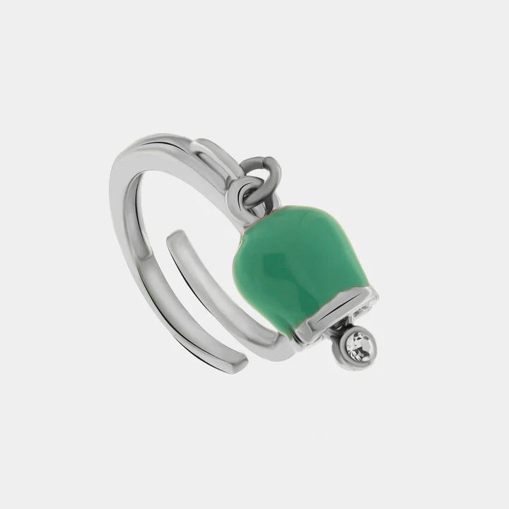 BY SIMON - Anello in Metallo con campanella portafortuna pendente verde acqua, impreziosita da punto luce