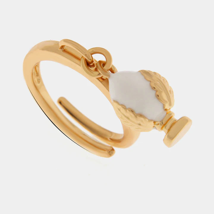 BY SIMON-Anello in Metallo con pumo bianco