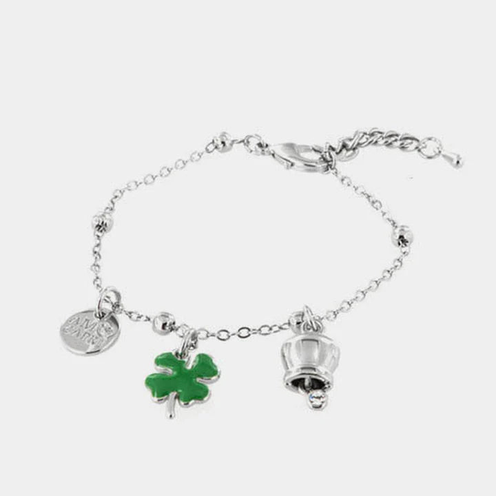 BY SIMON-Bracciale in Metallo con campanella e quadrifoglio in smalto verde