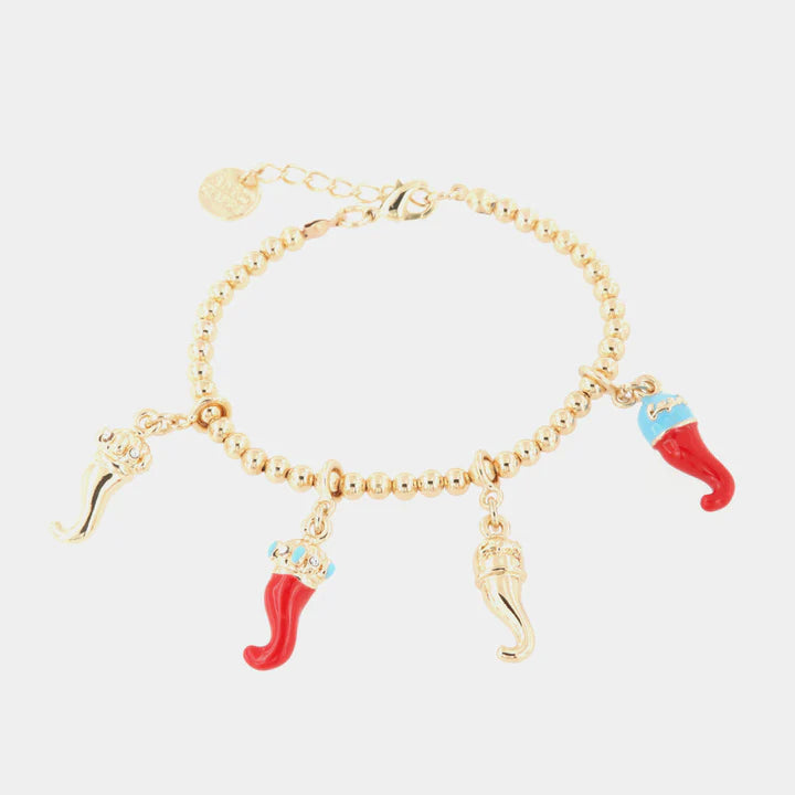BY SIMON-Bracciale in Metallo con cornetti portafortuna pendenti, impreziositi da smalti colorati