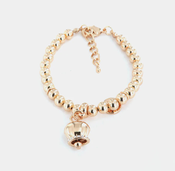 BY SIMON-Bracciale in Metallo maglia a sfere, con campanella portafortuna pendente, impreziosita da cristalli