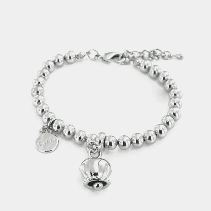 BY SIMON-Bracciale in Metallo maglia a sfere, con campanella portafortuna pendente, impreziosita da cristalli