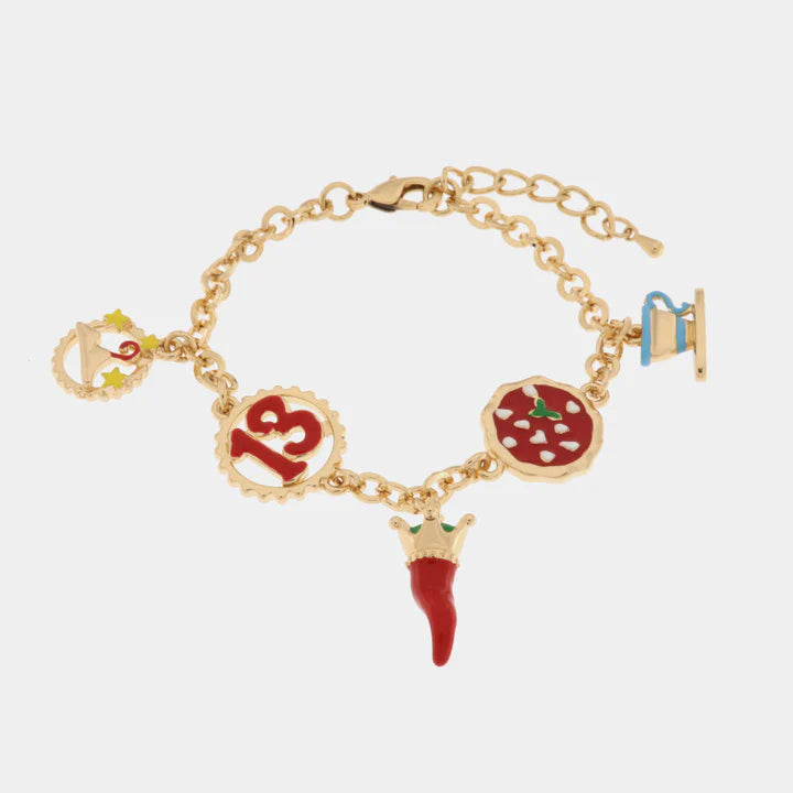 BY SIMON-Bracciale in Metallo con cornetto, tazzina pizza, 13 e caffe