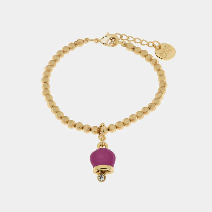BY SIMON-Bracciale in Metallo maglia a sfere con campanella portafortuna pendente impreziosita da cristalli