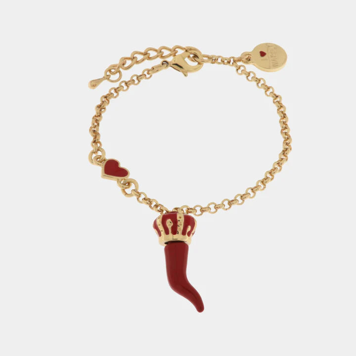 BY SIMON-Bracciale in Metallo con corno rosso e corona