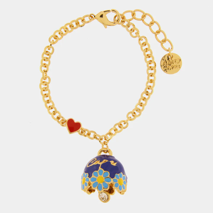 BY SIMON-Bracciale in Metallo con campanella blu impreziosita da margherite e scritta capri