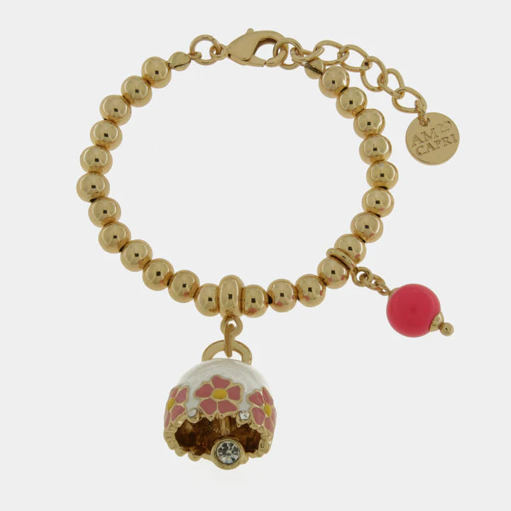 BY SIMON-Bracciale in Metallo con campanella bianca e fiori e perla